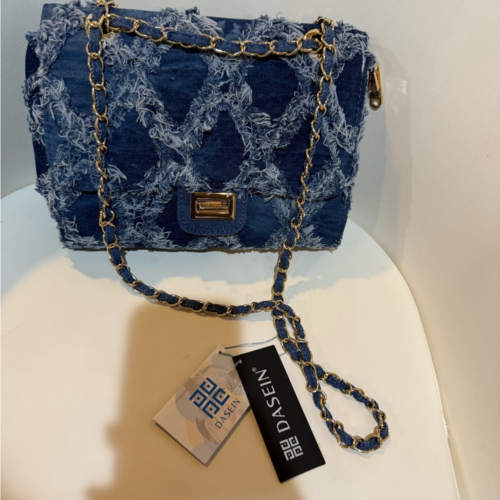 Casein Blue Denim Chain Strap Bag